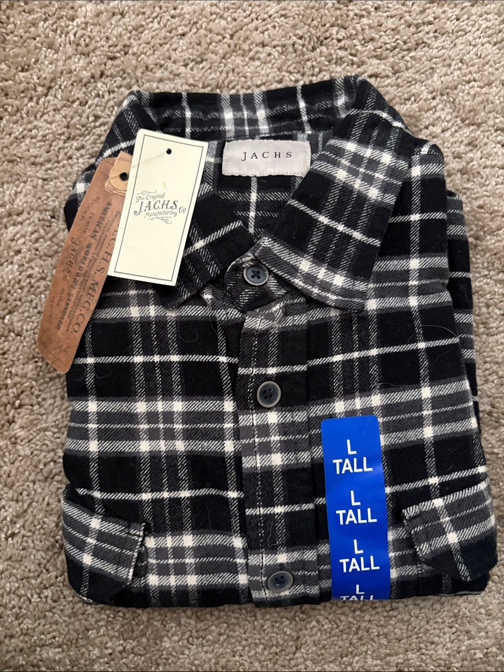Jachs Black and White Plaid Button-Up Shirt- NWT